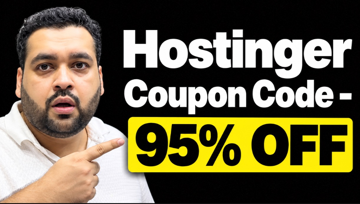 Hosting promotion thumbnail with a presenter and bold yellow discount text